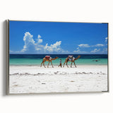 Vintage poster art of a Kenyan landscape on a framed canvas, featuring vibrant colors, ideal for living room decor.