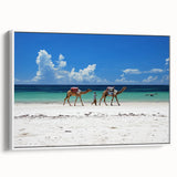 Framed canvas depicting a serene Kenyan landscape in muted earth tones, ideal for bedroom wall art.