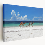 Large canvas print of an African savannah scene with elephants, rendered in earthy tones, suitable for kitchen wall art.