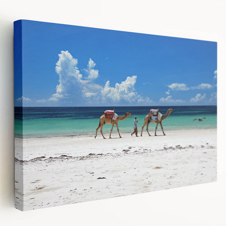 Large canvas print of an African savannah scene with elephants, rendered in earthy tones, suitable for kitchen wall art.