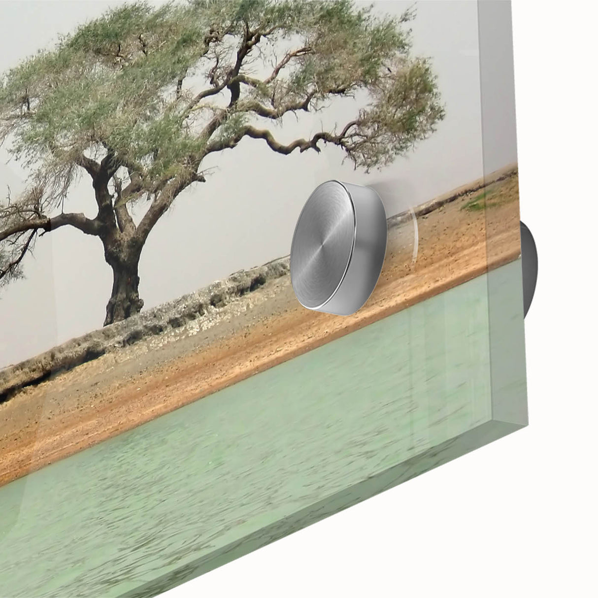 Large abstract wall art depicting Mali scenery on acrylic glass, in earthy tones, suitable for dining room decor.
