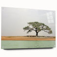 Large abstract wall art depicting an African Mali scenery on acrylic glass, featuring earth tones.