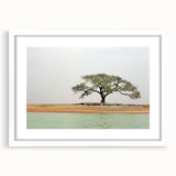 Extra large wall art featuring abstract textured scenery of Mali in muted earth tones, framed with a white mat.