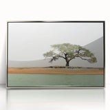 Acrylic print of a Mali scenery in art deco style with silver frame, featuring earthy tones, ideal for modern art wall decor.