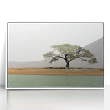 Large art print of a Mali scenery on white acrylic, framed, with mid-century modernist style.