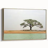 Framed canvas landscape art painting featuring a Mali scenery in vibrant gold and black tones, ideal for living room decor.