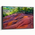 Black and white framed canvas of a Mauritian landscape, ideal for bedroom wall art.