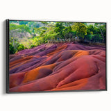 Black and white framed canvas of a Mauritian landscape, ideal for bedroom wall art.