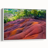 Framed canvas landscape art painting depicting the colorful Mauritius scenery, ideal for living room decor.