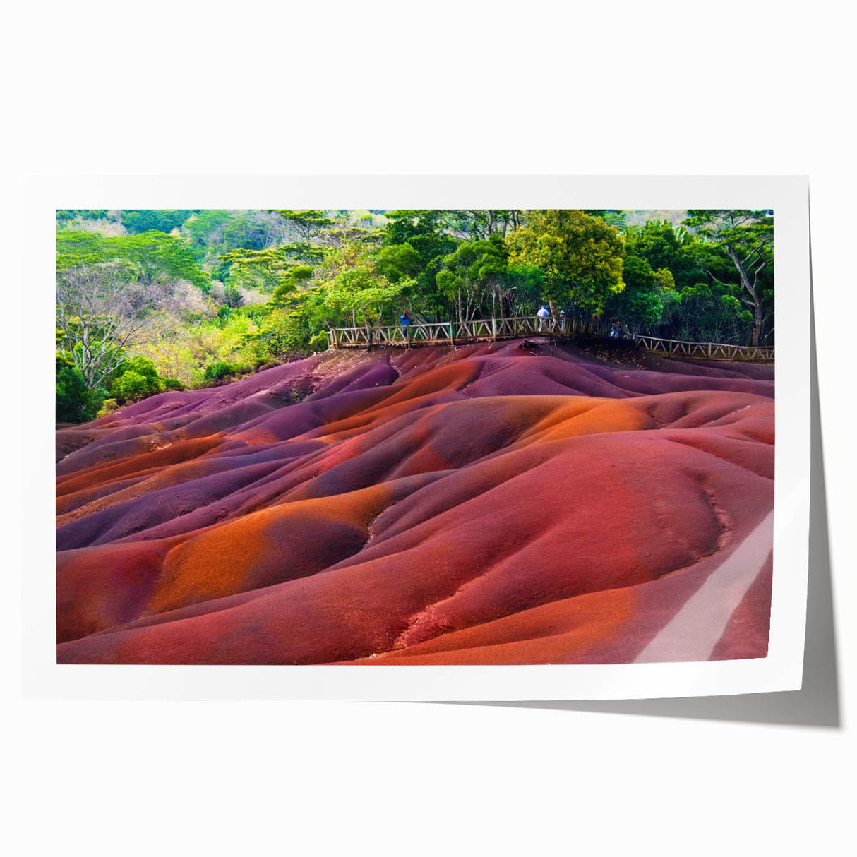 Extra large rolled print depicting a serene Mauritius landscape with vibrant green and blue tones.