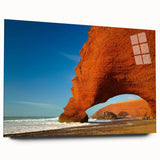 Large abstract wall art depicting a Moroccan landscape in earthy tones on acrylic glass.