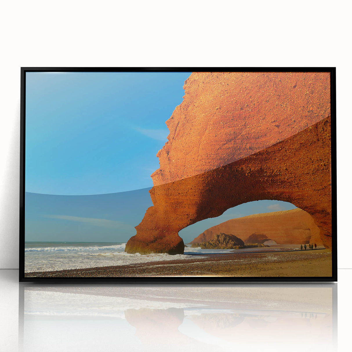 Large abstract wall art featuring a Moroccan landscape in muted earth tones on a framed acrylic.
