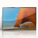 Art deco poster of Moroccan scenery in muted earth tones on framed acrylic, suitable for modern art wall decor or nursery.