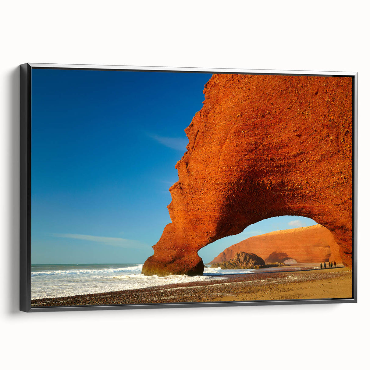 Black and white framed canvas of a Moroccan landscape, ideal for bedroom wall art.