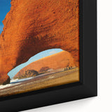 Framed canvas featuring textured, colorful art of a Moroccan scenery in vibrant hues, ideal for living room decor.