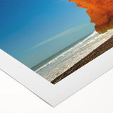 Art deco poster featuring a Moroccan landscape in muted earth tones on rolled canvas, suitable for dining room decor.