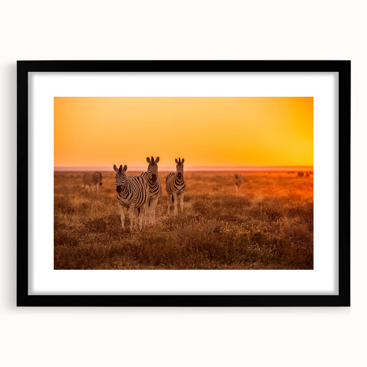 Extra large abstract art print depicting a colorful, textured African landscape on a framed black mat.