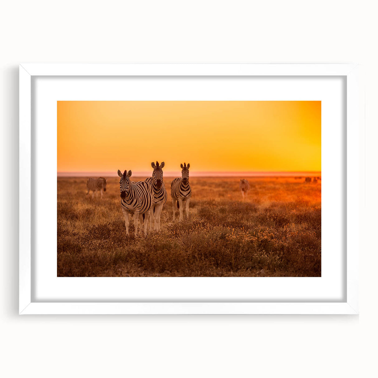 Extra large abstract art print of African scenery in textured style, framed with white mat, ideal for living room wall.