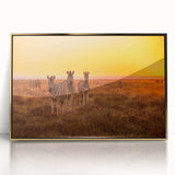 Mid-century modernist acrylic print of African scenery in Namibia, featuring gold tones, ideal for nursery wall art.