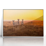 Large art print of a Namibian landscape on framed acrylic, featuring mid-century modernist style with muted earth tones.