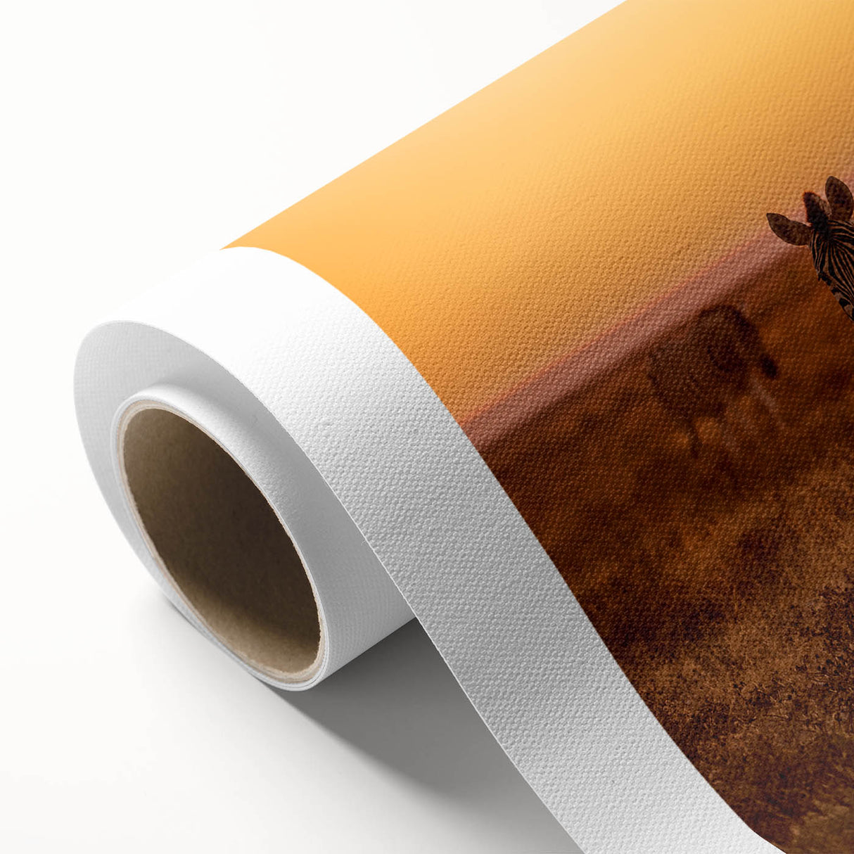 Art deco poster of African scenery with warm earth tones on rolled canvas, ideal for nursery wall art.