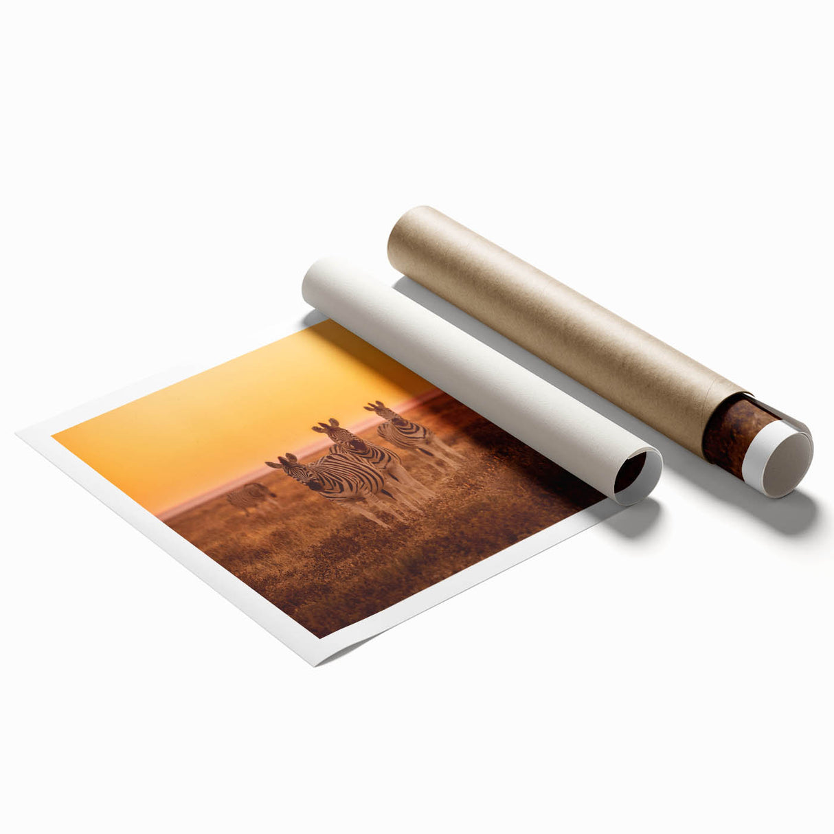 Extra large rolled print of an African savannah scene, in muted earth tones, ideal for dining room wall art.
