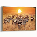 Framed canvas landscape painting of Tanzania scenery in gold and black, suitable for bedroom wall art.