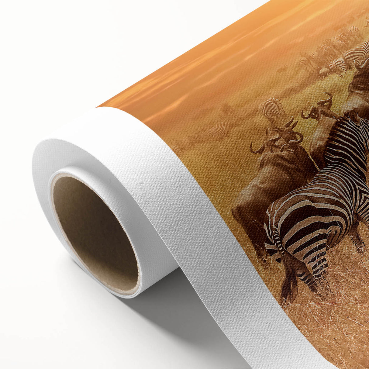 Art deco poster of Tanzanian scenery in muted earth tones on rolled canvas, ideal for nursery wall art.
