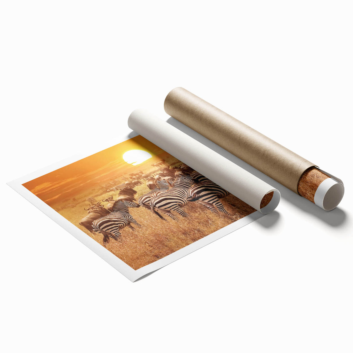 Extra large rolled print of a serene Tanzanian landscape in muted earth tones, suitable for classy bathroom wall art.