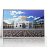 Art deco poster of a Tunisian landscape in muted earth tones on a framed acrylic, ideal for modern art wall decor.