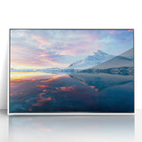 Acrylic print of a minimalist Antarctic landscape in muted gray and blue tones, ideal for modern art wall decor.