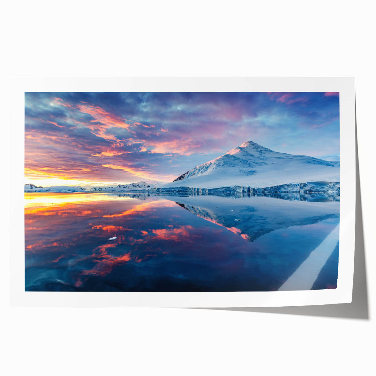 Antarctic landscape on rolled print featuring icy blues and whites, ideal for art wall dining room.