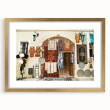 Extra large abstract art print featuring textured scenery of Azerbaijan in muted earth tones, set in a gold frame.
