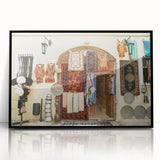 Large abstract wall art depicting an Azerbaijani landscape in muted earth tones on a framed acrylic.