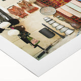 Art deco poster of an Asian landscape in muted earth tones on rolled canvas, suitable for dining room decor.