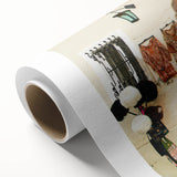 Art deco poster of an Azerbaijani landscape in soft pastel shades on rolled canvas, ideal for nursery wall art.