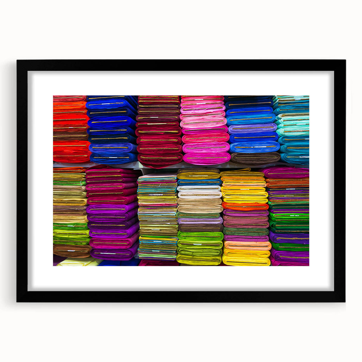 Extra large abstract art print featuring a colorful, textured depiction of a Bangladesh scenery on a black framed canvas.
