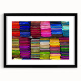 Extra large abstract art print featuring a colorful, textured depiction of a Bangladesh scenery on a black framed canvas.