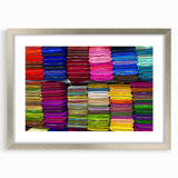 Textured abstract art print of a serene Bangladesh landscape in muted greens and blues, framed in silver.