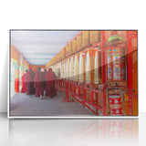Framed acrylic print of a serene Bhutanese landscape in soft pastel hues, ideal for modern art wall decor.