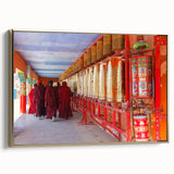 Framed canvas featuring a vintage-style landscape painting of Bhutan in gold and black tones, ideal for bedroom wall decor.