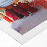 Art deco poster of Bhutan scenery in muted earth tones on rolled canvas, ideal for dining room decor.