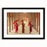 Colorful abstract art print of a Cambodian landscape on a large framed canvas, ideal for living room decor.