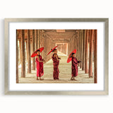 Textured abstract art print of a Cambodian landscape in muted earth tones, framed in silver, ideal for bedroom art.