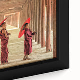 Extra large framed canvas featuring a textured, colorful Cambodian scenery in black wall art style.