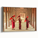 Framed canvas of a vintage-style Cambodian landscape in colorful art tones, ideal for enhancing a living room or study.