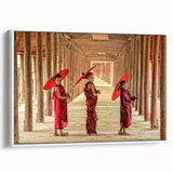 Vintage poster art of a Cambodian landscape on framed canvas, featuring vibrant colors, ideal for living room decor.