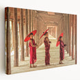 Side view of a large stretched canvas depicting a serene Cambodian landscape, ideal for kitchen wall art.
