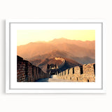Abstract art print of Beijing scenery in muted earth tones on a white-framed canvas, suitable for dining room decor.