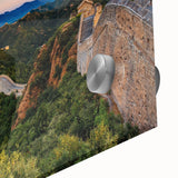 Acrylic print of the Great Wall of China in muted earth tones, ideal for dining room art in a mid-century modernist style.
